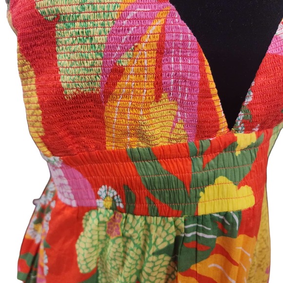 Farm Rio Red Neon Floral Tiered Cotton Maxi Dress Size XL - Picture 10 of 16